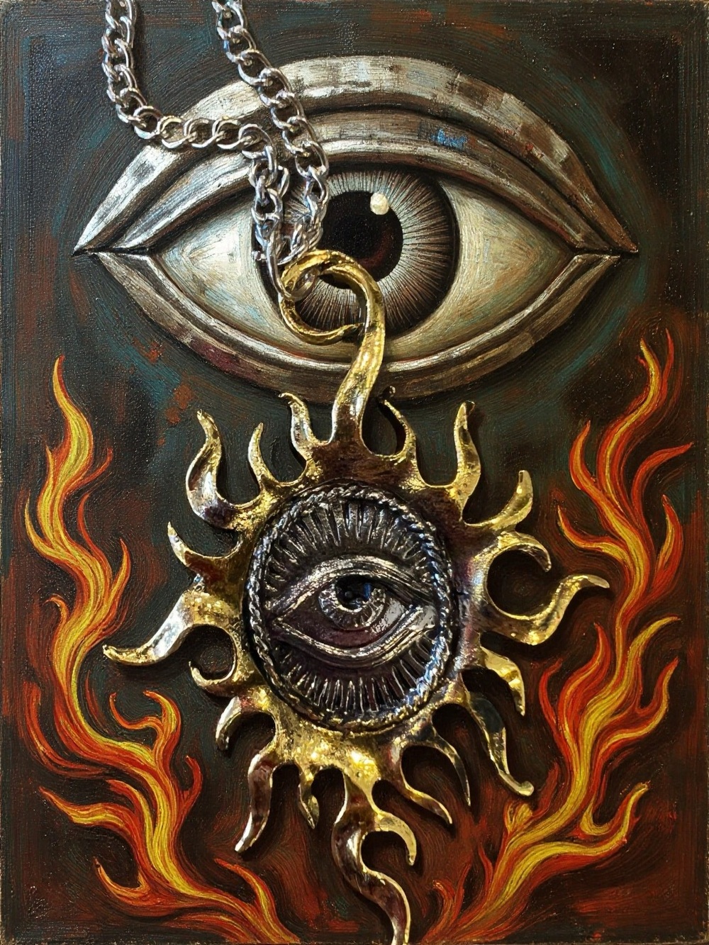 Metal Alloy and Stainless Steel All Seeing Eye with Artistic Sun Pendant - Picture 3 of 17